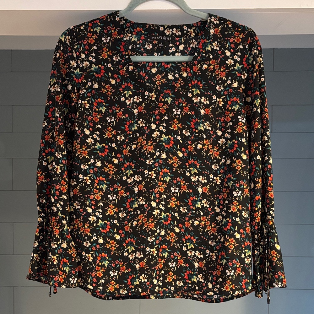 J. Crew Mercantile Black Multicolor Floral Blouse